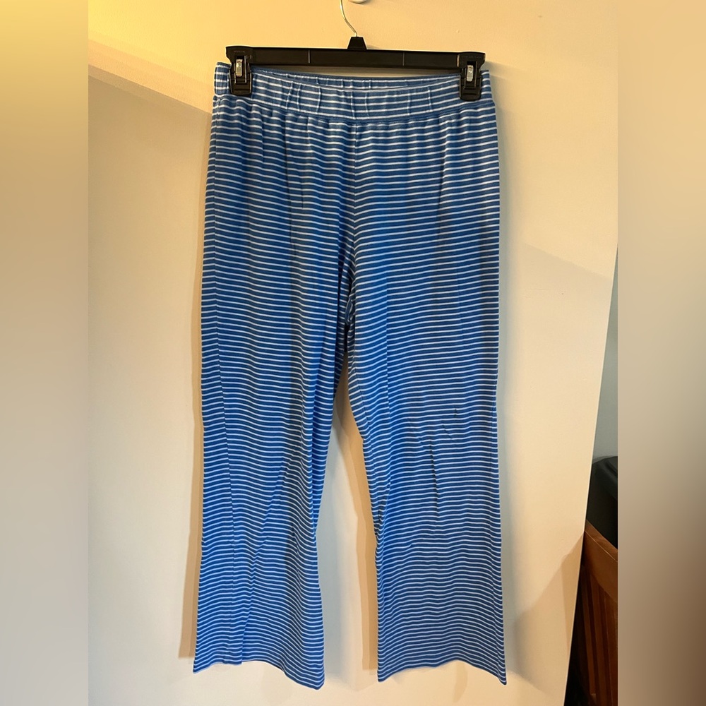 L.L. Bean Blue and White Striped %100 cotton wide leg pants